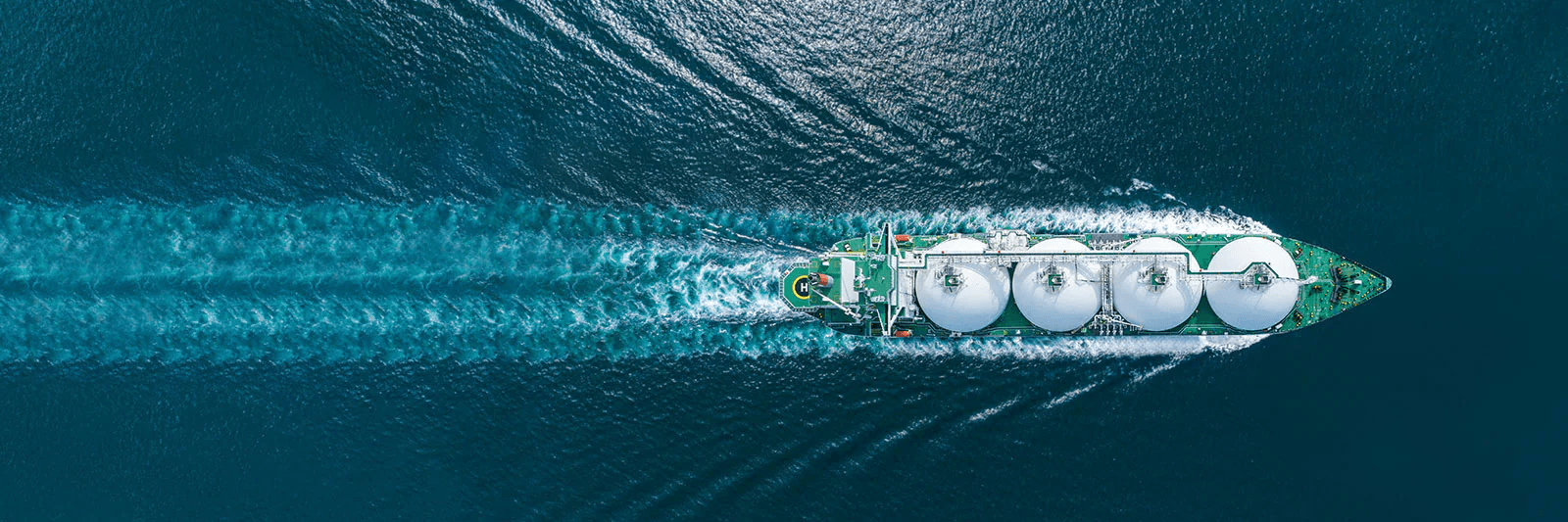 Gas carrier under way, seen from above